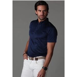 Collars and Co Dress Collar Polo Relaxed Fit Size Large $82 Solid Dark Blue